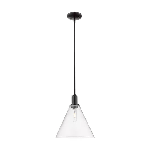 Innovations Berkshire Glass 12in 1-Light Mini Pendant | Industrial Matte Black Steel and Clear Glass | Kitchen Island & Dining | Model 716-1S-BK-GBC-122