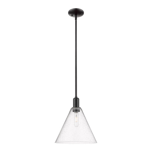 Innovations Berkshire Glass 12in 1-Light Mini Pendant | Industrial Matte Black Steel and Seedy Glass | Kitchen Island & Dining | Model 716-1S-BK-GBC-124