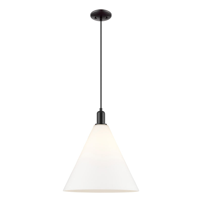 Innovations Berkshire Glass 16in 1-Light Mini Pendant | Industrial Matte Black Steel and Matte White Glass | Kitchen Island & | Model 716-1S-BK-GBC-161