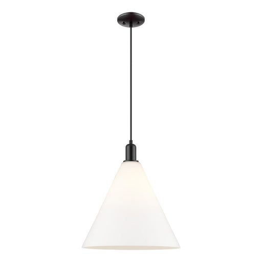 Innovations Berkshire Glass 16in 1-Light Mini Pendant | Industrial Matte Black Steel and Matte White Glass | Kitchen Island & | Model 716-1S-BK-GBC-161
