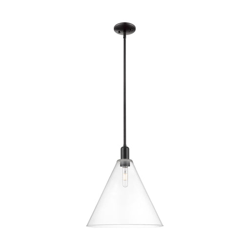 Innovations Berkshire Glass 16in 1-Light Mini Pendant | Industrial Matte Black Steel and Clear Glass | Kitchen Island & Dining | Model 716-1S-BK-GBC-162