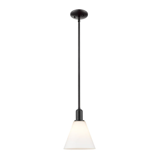 Innovations Berkshire Glass 8in 1-Light Mini Pendant | Industrial Matte Black Steel and Matte White Glass | Kitchen Island & | Model 716-1S-BK-GBC-81