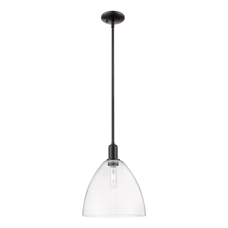 Innovations Bristol 12in 1-Light Mini Pendant | Industrial Matte Black Steel and Clear Glass | Kitchen Island | 12 x 12 x 13.62 | Model 716-1S-BK-GBD-122