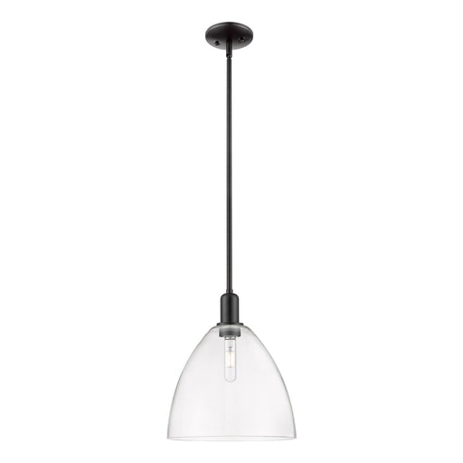Innovations Bristol 12in 1-Light Mini Pendant | Industrial Matte Black Steel and Clear Glass | Kitchen Island | 12 x 12 x 13.62 | Model 716-1S-BK-GBD-122