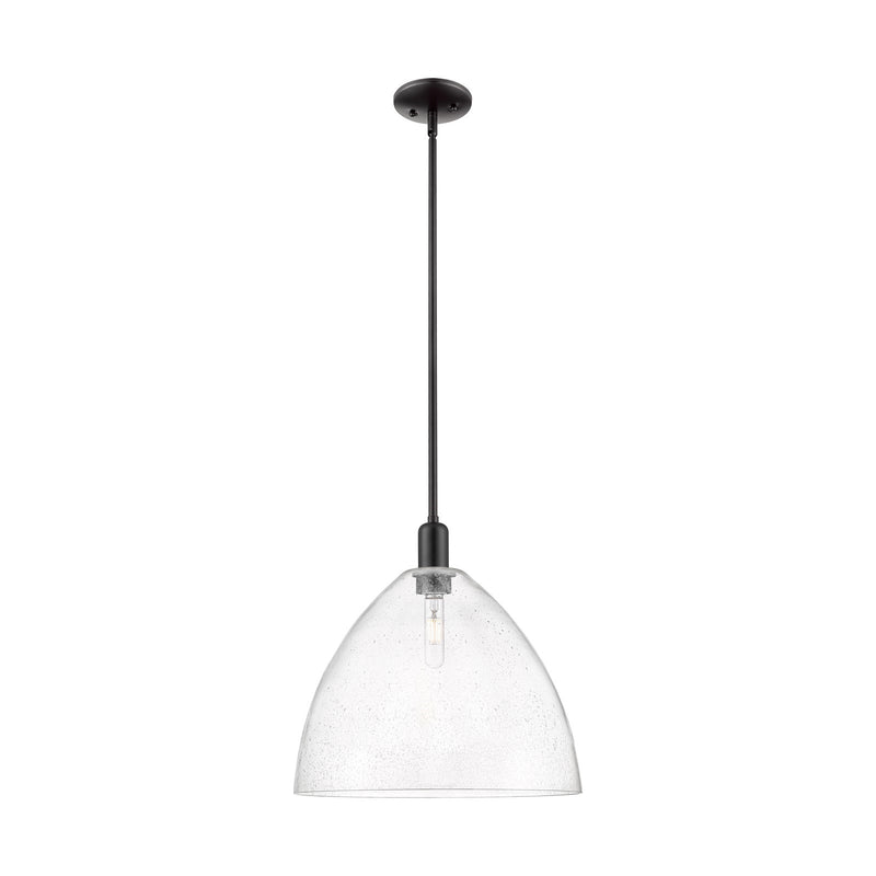 Innovations Bristol 16in 1-Light Mini Pendant | Industrial Matte Black Steel and Seedy Glass | Kitchen Island & Dining Room | 16 | Model 716-1S-BK-GBD-164