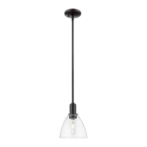 Innovations Bristol 8in 1-Light Mini Pendant | Industrial Matte Black Steel and Clear Glass | Kitchen Island & Dining Room | 7.5 | Model 716-1S-BK-GBD-752
