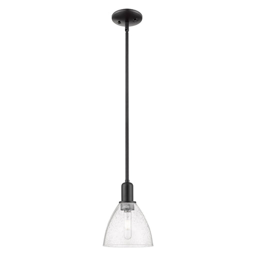 Innovations Bristol 8in 1-Light Mini Pendant | Industrial Matte Black Steel and Seedy Glass | Kitchen Island | 7.5 x 7.5 x 10.12 | Model 716-1S-BK-GBD-754
