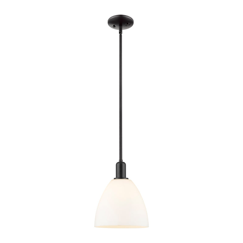 Innovations Bristol 9in 1-Light Mini Pendant | Industrial Matte Black Steel and Matte White Glass | Kitchen Island & Dining Room | Model 716-1S-BK-GBD-91