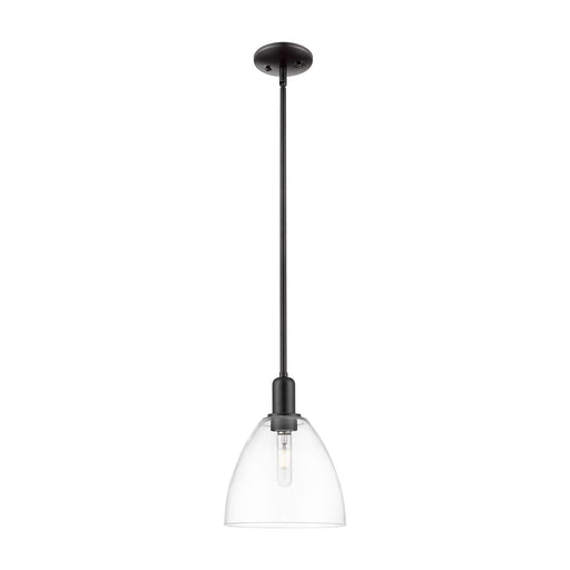 Innovations Bristol 9in 1-Light Mini Pendant | Industrial Matte Black Steel and Clear Glass | Kitchen Island & Dining Room | 9 x | Model 716-1S-BK-GBD-92