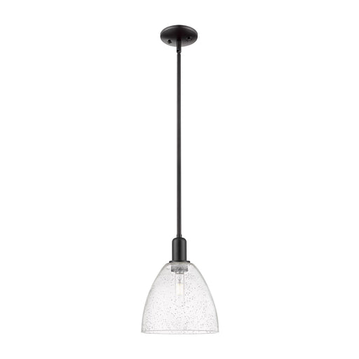 Innovations Bristol 9in 1-Light Mini Pendant | Industrial Matte Black Steel and Seedy Glass | Kitchen Island | 9 x 9 x 12 in | Model 716-1S-BK-GBD-94