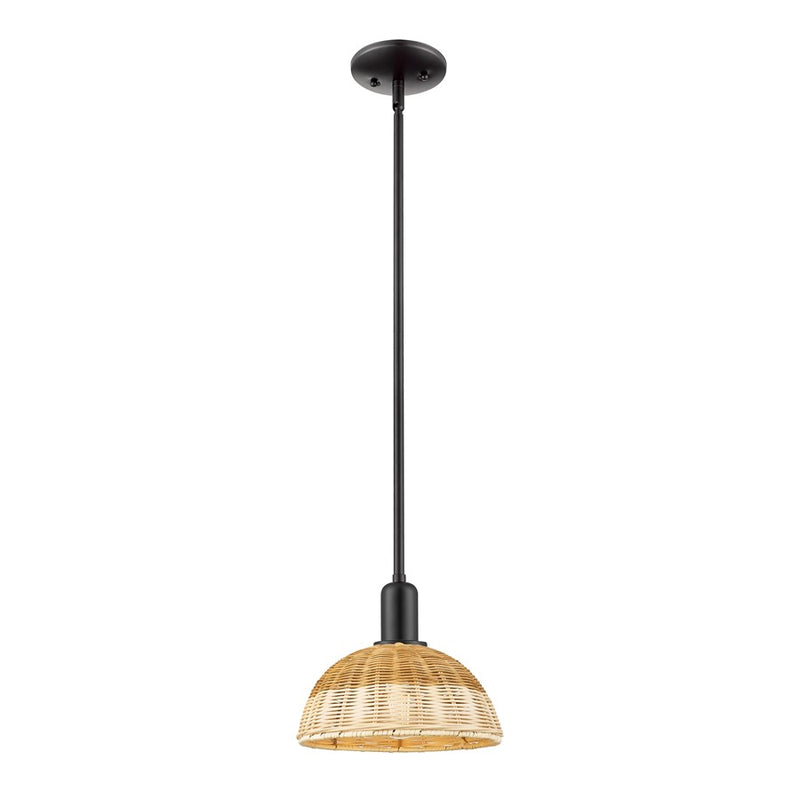 Innovations NB Dome 1Lt 9" Stem Mini Pendant, Black/Nat - 716-1S-BK-NBD2-9-NAT
