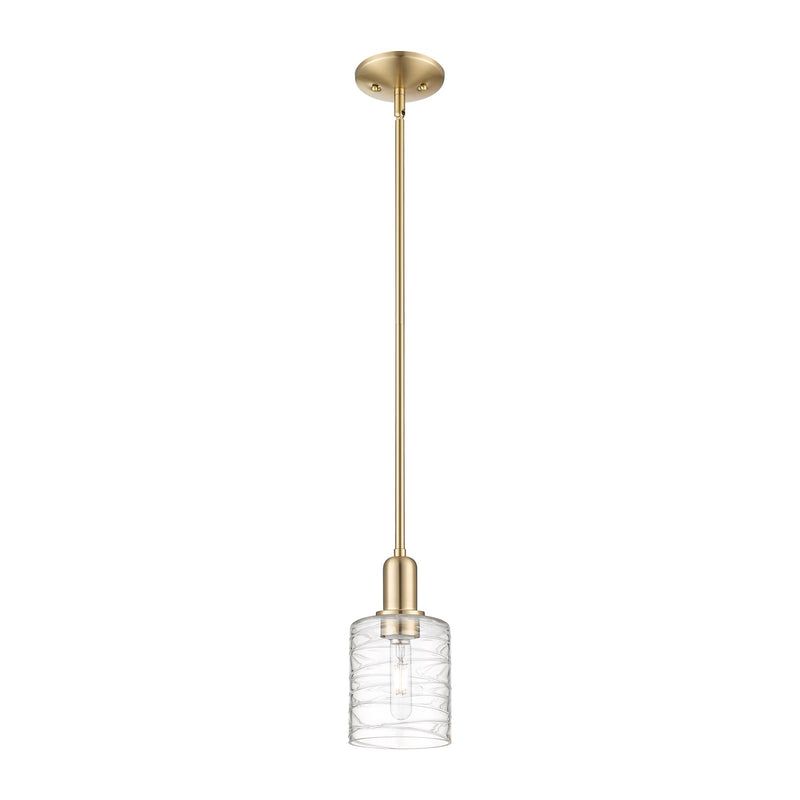 Innovations Cobbleskill 5in 1-Light Mini Pendant | Industrial Champagne Bronze Steel and Deco Swirl Clear Glass | Kitchen Island & | Model 716-1S-CB-G1113