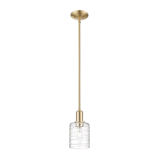 Innovations Cobbleskill 5in 1-Light Mini Pendant | Industrial Champagne Bronze Steel and Deco Swirl Clear Glass | Kitchen Island & | Model 716-1S-CB-G1113