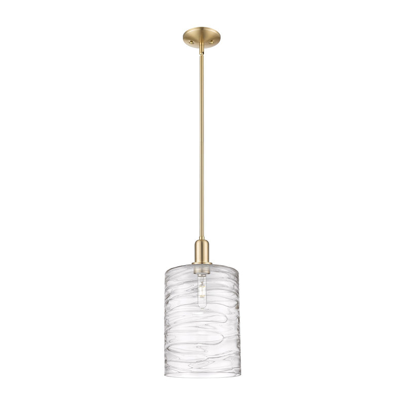 Innovations Cobbleskill 9in 1-Light Mini Pendant | Industrial Champagne Bronze Steel and Deco Swirl Glass | Kitchen Island & | Model 716-1S-CB-G1113-L