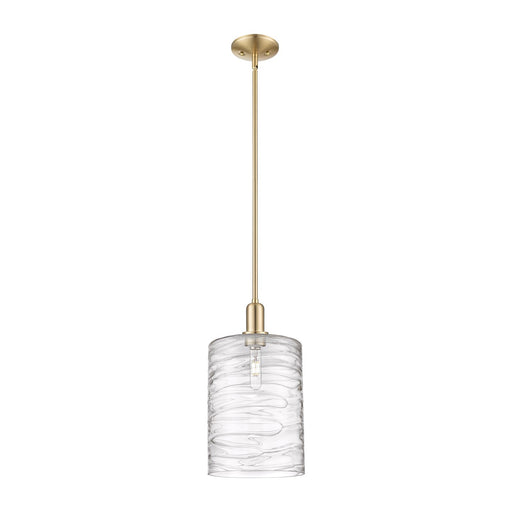 Innovations Cobbleskill 9in 1-Light Mini Pendant | Industrial Champagne Bronze Steel and Deco Swirl Glass | Kitchen Island & | Model 716-1S-CB-G1113-L