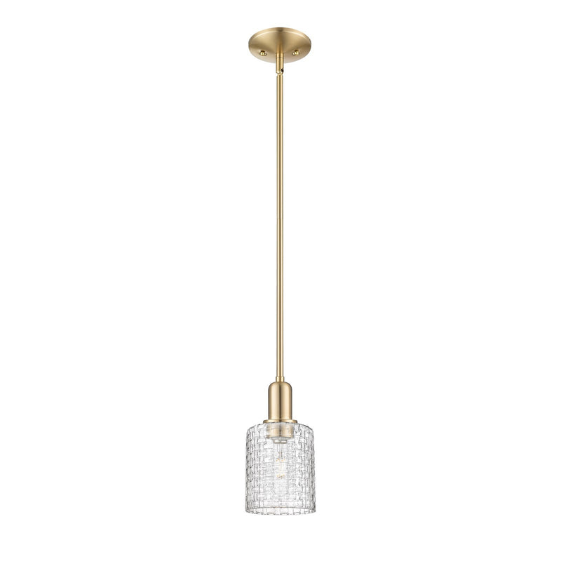 Innovations Cobbleskill 5in 1-Light Mini Pendant | Industrial Champagne Bronze Steel and Clear Basket Weave Glass | Kitchen | Model 716-1S-CB-G112C-5CL