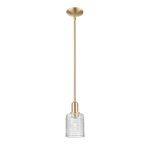 Innovations Cobbleskill 5in 1-Light Mini Pendant | Industrial Champagne Bronze Steel and Clear Basket Weave Glass | Kitchen | Model 716-1S-CB-G112C-5CL