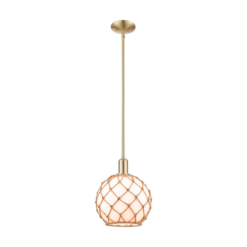 Innovations Farmhouse Rope 10in 1-Light Mini Pendant | Industrial Champagne Bronze Steel and Matte White Glass with Brown Rope | Model 716-1S-CB-G121-10RB