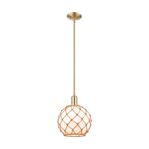 Innovations Farmhouse Rope 10in 1-Light Mini Pendant | Industrial Champagne Bronze Steel and Matte White Glass with Brown Rope | Model 716-1S-CB-G121-10RB