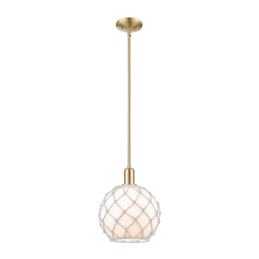 Innovations Farmhouse Rope 10in 1-Light Mini Pendant | Industrial Champagne Bronze Steel and White Glass with Rope Shade | Model 716-1S-CB-G121-10RW