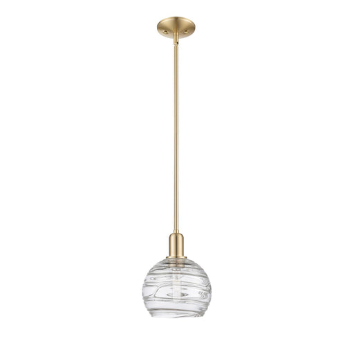 Innovations Athens Deco Swirl 8in 1-Light Mini Pendant | Industrial Champagne Bronze Steel and Clear Deco Swirl Glass | Model 716-1S-CB-G1213-8CL