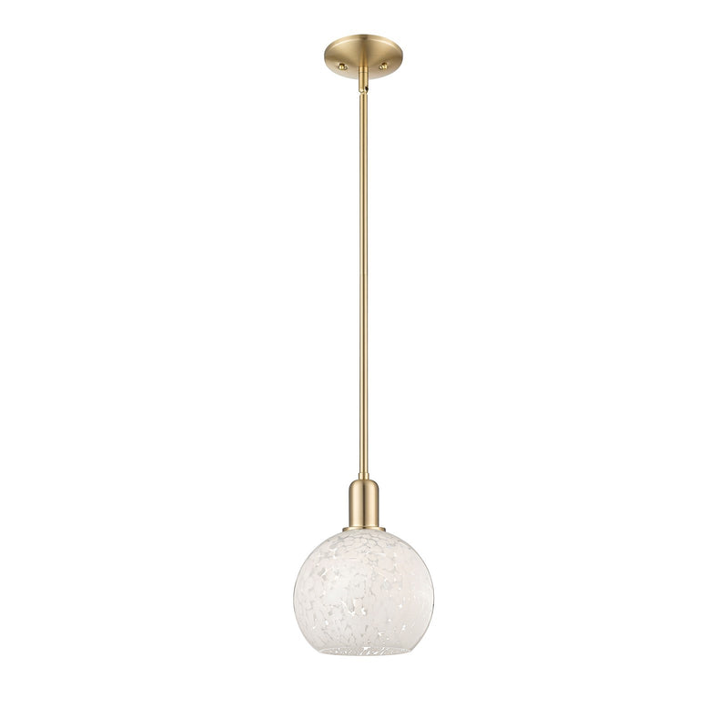 Innovations Arcadia 8in 1-Light Mini Pendant | Industrial Champagne Bronze Steel and White Mouchette Glass | Kitchen Island & | Model 716-1S-CB-G1216-8WM