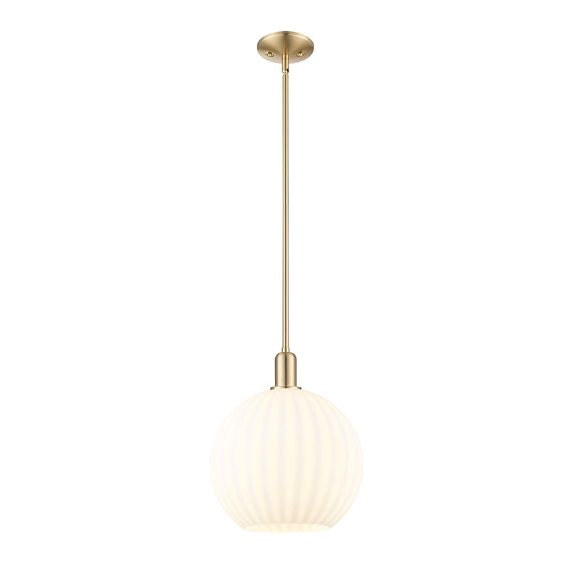 Innovations Lighting Arcadia 12in 1-Light Mini Pendant | Industrial Champagne Bronze Steel and White Venetian Glass | Kitchen | Model 716-1S-CB-G1217-12WV