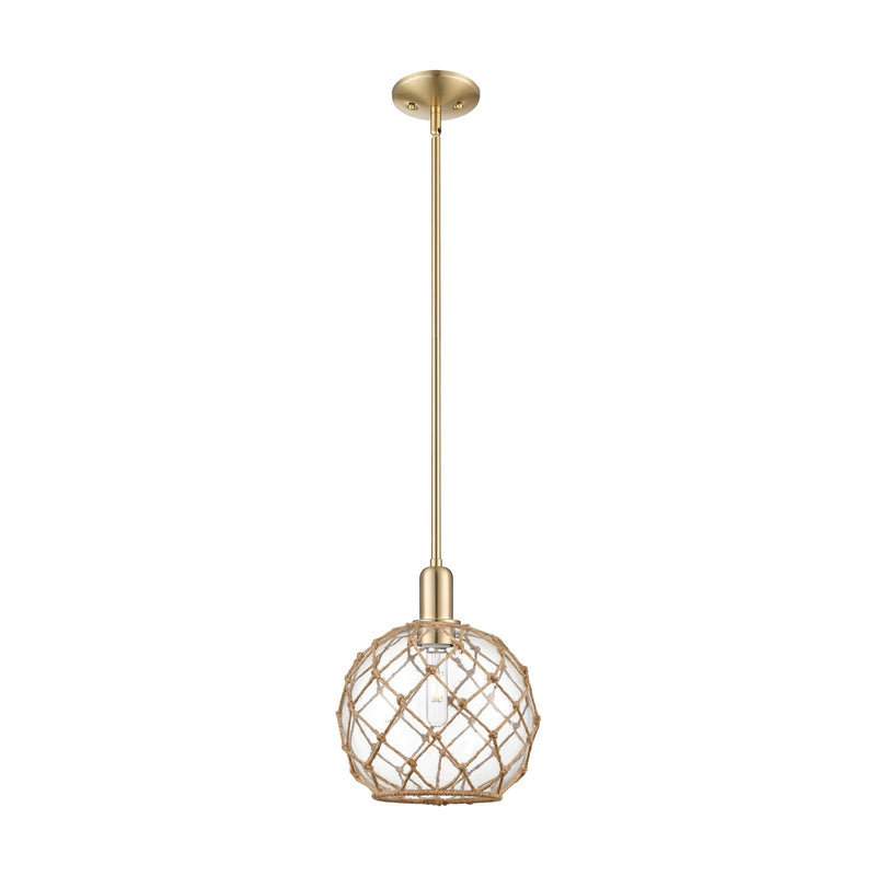 Innovations Farmhouse Rope 10in 1-Light Mini Pendant | Industrial Champagne Bronze Steel and Clear Glass with Brown Rope | Model 716-1S-CB-G122-10RB