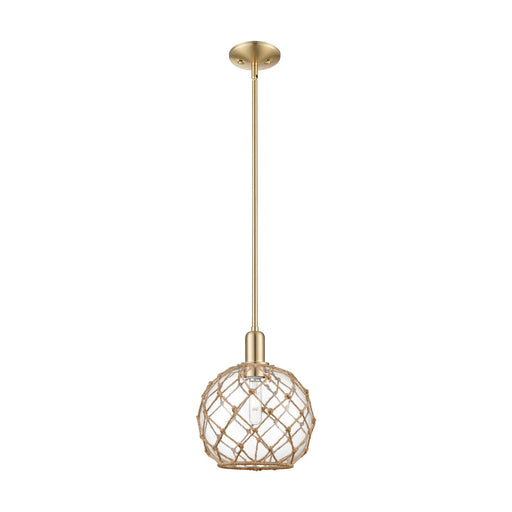 Innovations Farmhouse Rope 10in 1-Light Mini Pendant | Industrial Champagne Bronze Steel and Clear Glass with Brown Rope | Model 716-1S-CB-G122-10RB