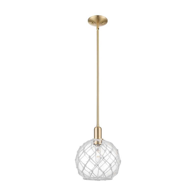 Innovations Farmhouse Rope 10in 1-Light Mini Pendant | Industrial Champagne Bronze Steel and Clear Glass with White Rope | Model 716-1S-CB-G122-10RW