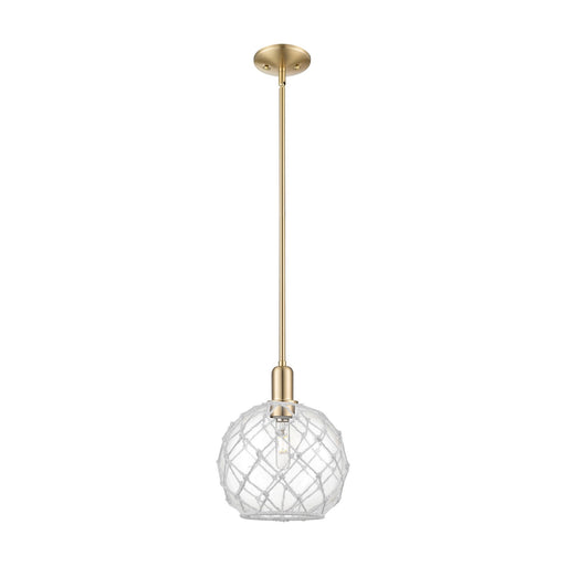 Innovations Farmhouse Rope 10in 1-Light Mini Pendant | Industrial Champagne Bronze Steel and Clear Glass with White Rope | Model 716-1S-CB-G122-10RW