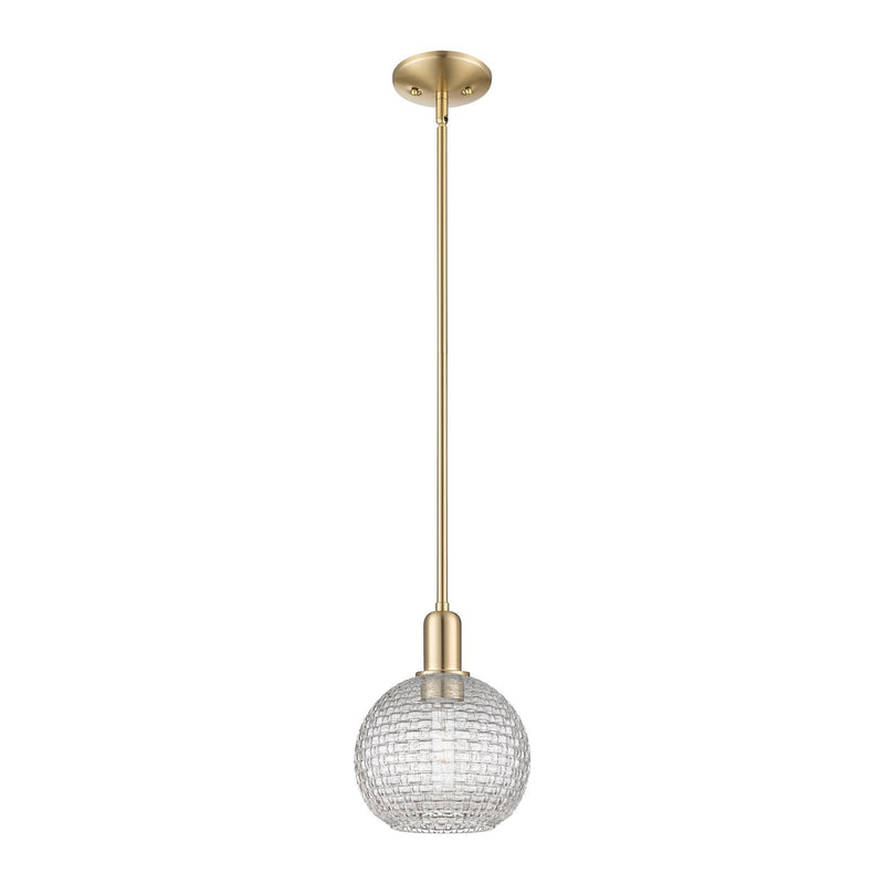 Innovations Athens 8in 1-Light Mini Pendant | Industrial Champagne Bronze Steel and Clear Basket Weave Glass | Kitchen Island | Model 716-1S-CB-G122C-8CL