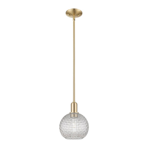 Innovations Athens 8in 1-Light Mini Pendant | Industrial Champagne Bronze Steel and Clear Basket Weave Glass | Kitchen Island | Model 716-1S-CB-G122C-8CL