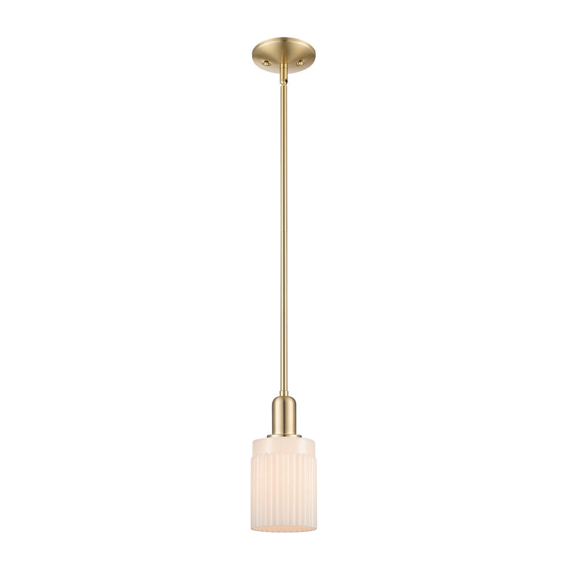 Innovations Hadley 1-Light 4.5in Mini Pendant | Industrial Champagne Bronze Steel and Matte White Ribbed Glass | Kitchen Island & | Model 716-1S-CB-G341