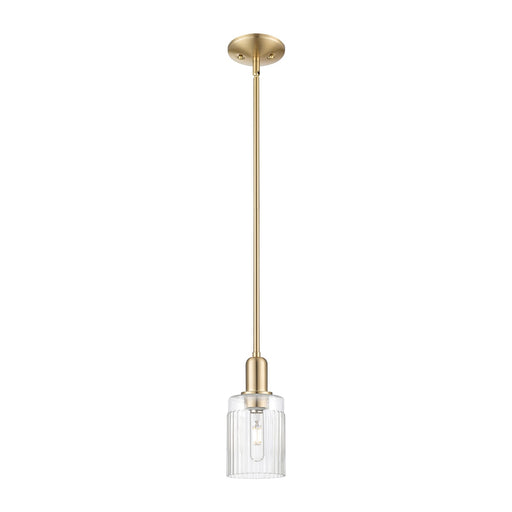 Innovations Hadley 1-Light 4.5in Mini Pendant | Industrial Champagne Bronze Steel and Clear Ribbed Glass | Kitchen Island & Dining | Model 716-1S-CB-G342