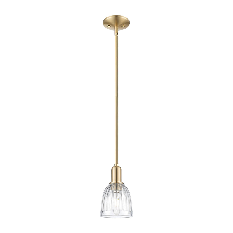Innovations Brookfield 6in 1-Light Mini Pendant | Industrial Champagne Bronze Steel and Clear Ribbed Glass | Kitchen Island | 5.75 | Model 716-1S-CB-G442