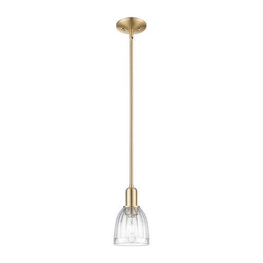 Innovations Brookfield 6in 1-Light Mini Pendant | Industrial Champagne Bronze Steel and Clear Ribbed Glass | Kitchen Island | 5.75 | Model 716-1S-CB-G442