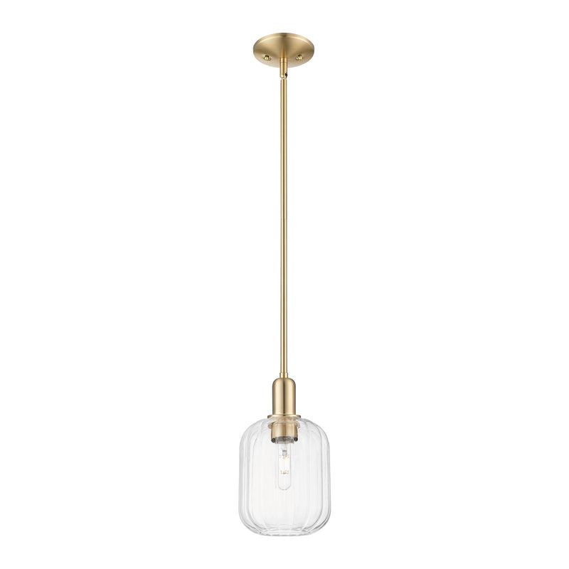 Innovations Preston Cylinder 6.75in 1-Light Mini Pendant | Industrial Champagne Bronze Steel and Clear Glass | Kitchen Island & | Model 716-1S-CB-G460-7CL