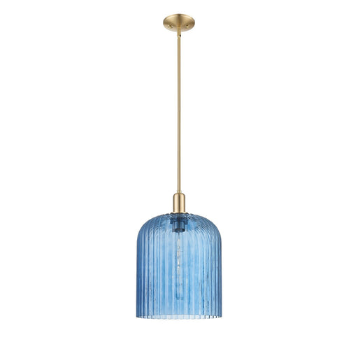 Innovations Bridal Veil 12in 1-Light Mini Pendant | Industrial Champagne Bronze Steel and Blue Ribbed Glass | Kitchen Island & | Model 716-1S-CB-G559-12BL
