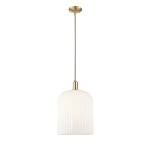 Innovations Bridal Veil 12in 1-Light Mini Pendant | Industrial Champagne Bronze Steel and Gloss White Ribbed Glass | Kitchen | Model 716-1S-CB-G559-12GWH