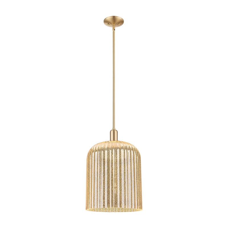 Innovations Bridal Veil 12in 1-Light Mini Pendant | Industrial Champagne Bronze Steel and Mercury Ribbed Glass | Kitchen | Model 716-1S-CB-G559-12ME