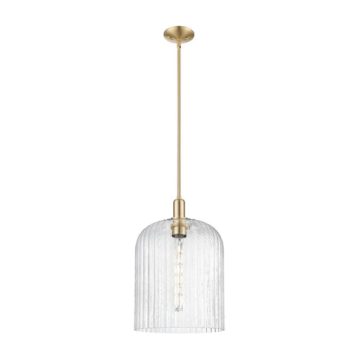 Innovations Bridal Veil 12in 1-Light Mini Pendant | Industrial Champagne Bronze Steel and Seedy Ribbed Glass | Kitchen Island | Model 716-1S-CB-G559-12SDY
