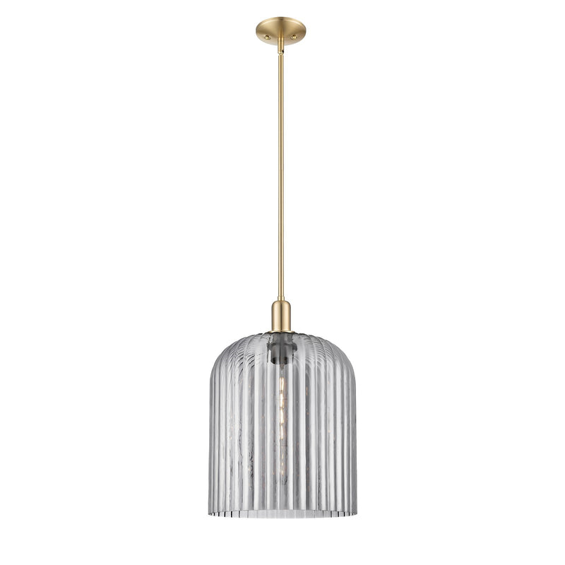 Innovations Bridal Veil 12in 1-Light Mini Pendant | Industrial Champagne Bronze Steel and Light Smoke Ribbed Glass | Kitchen | Model 716-1S-CB-G559-12SM