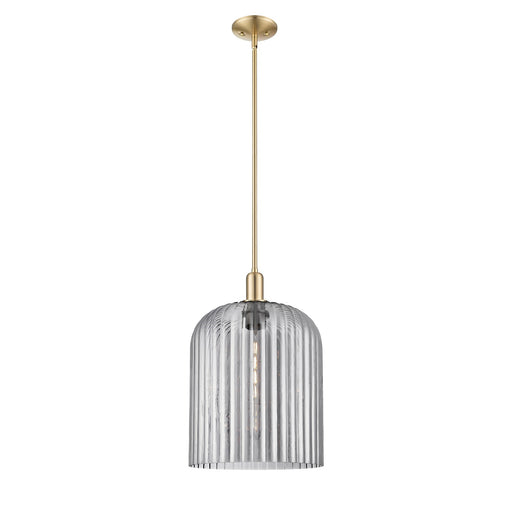 Innovations Bridal Veil 12in 1-Light Mini Pendant | Industrial Champagne Bronze Steel and Light Smoke Ribbed Glass | Kitchen | Model 716-1S-CB-G559-12SM