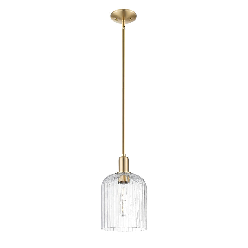 Innovations Bridal Veil 8in 1-Light Mini Pendant | Industrial Champagne Bronze Steel and Clear Ribbed Glass | Kitchen Island & | Model 716-1S-CB-G559-8CL