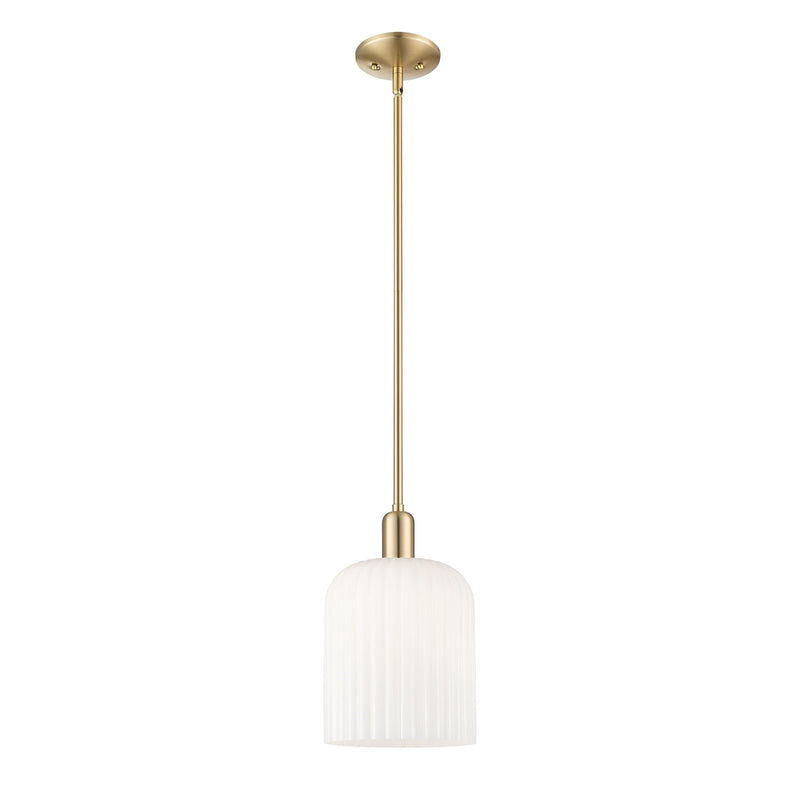 Innovations Bridal Veil 8in 1-Light Mini Pendant | Industrial Champagne Bronze Steel and Gloss White Ribbed Glass | Kitchen | Model 716-1S-CB-G559-8GWH