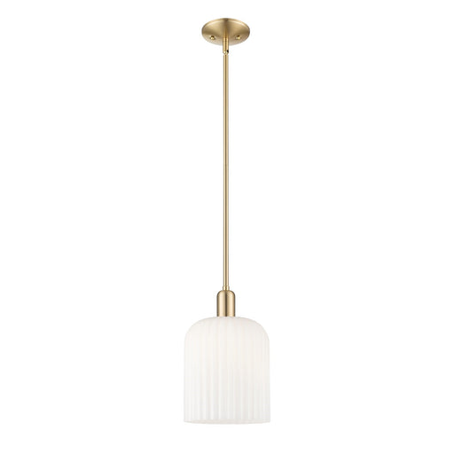 Innovations Bridal Veil 8in 1-Light Mini Pendant | Industrial Champagne Bronze Steel and Gloss White Ribbed Glass | Kitchen | Model 716-1S-CB-G559-8GWH