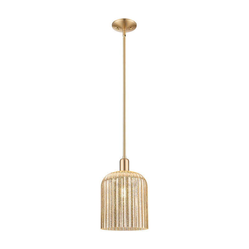Innovations Bridal Veil 8in 1-Light Mini Pendant | Industrial Champagne Bronze Steel and Mercury Ribbed Glass | Kitchen Island | Model 716-1S-CB-G559-8ME