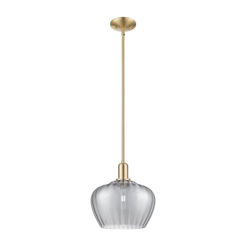 Innovations Fenton 11in 1-Light Mini Pendant | Industrial Champagne Bronze Steel and Light Smoke Ribbed Glass | Kitchen Island & | Model 716-1S-CB-G93-L