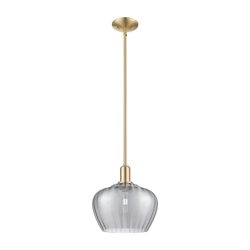 Innovations Fenton 11in 1-Light Mini Pendant | Industrial Champagne Bronze Steel and Light Smoke Ribbed Glass | Kitchen Island & | Model 716-1S-CB-G93-L